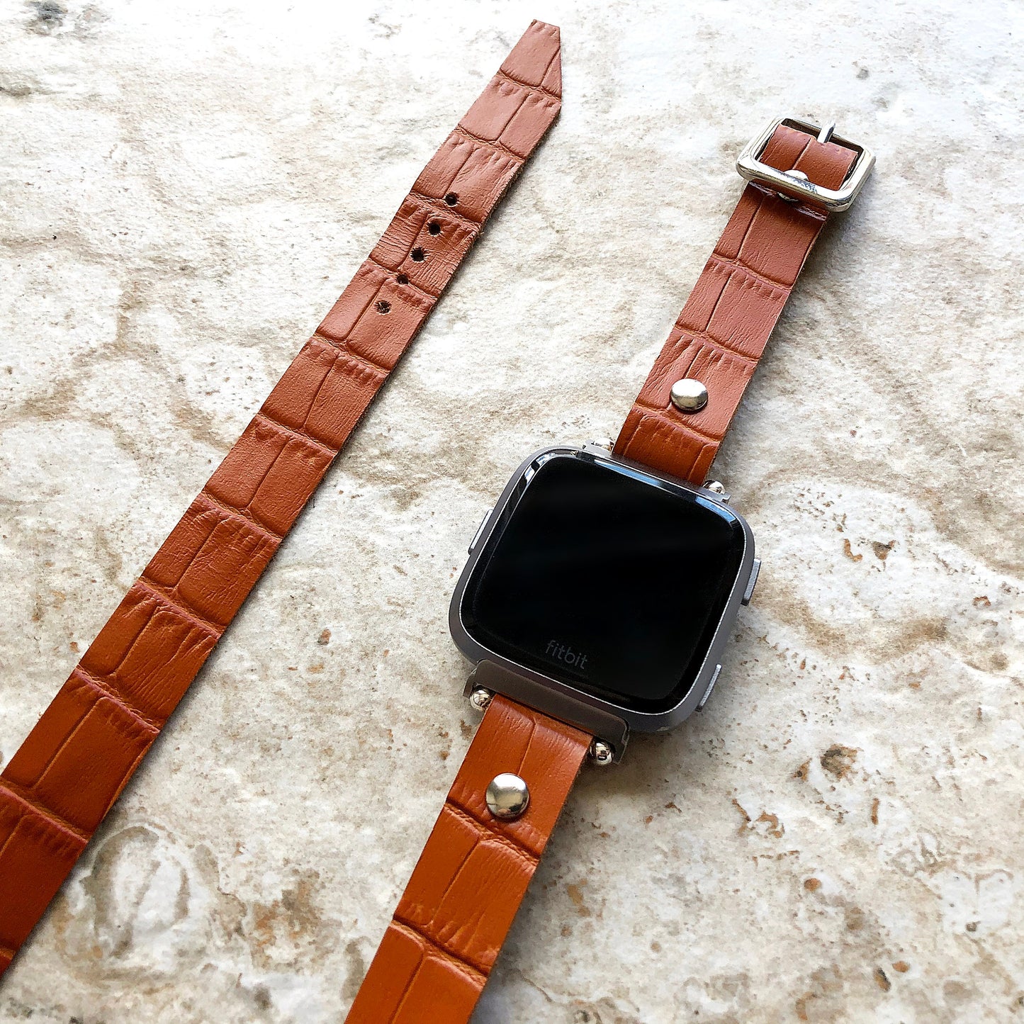 Brown Fitbit Versa 2 3 4 Sense 2 Band Crocodile Alligator Pattern Leather Bracelet Triple Wrap Around Wrist Straps Silver Rose Gold Black