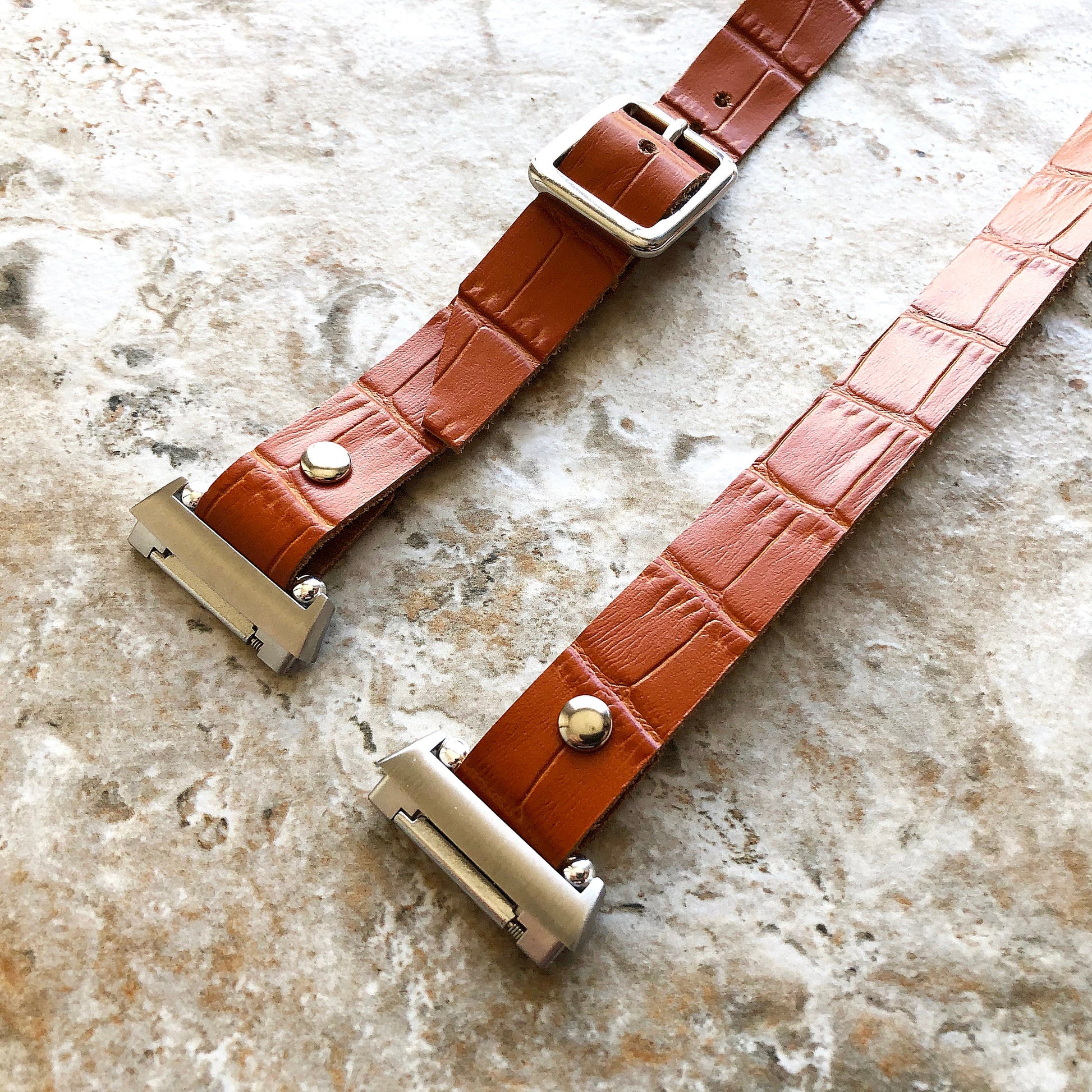 Fitbit Ionic Smartwatch Brown Crocodile Alligator Pattern Embossed Leather Bracelet Band Triple Wrap Around Wrist Strap Silver Rose Gold