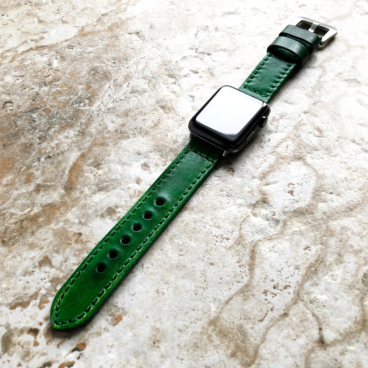Apple Watch Band Ultra 2 49mm and 9 8 Series 41mm 45mm Case Premium Straps Brushed Green Color Fully Stitched Genuine Leather for iWatch