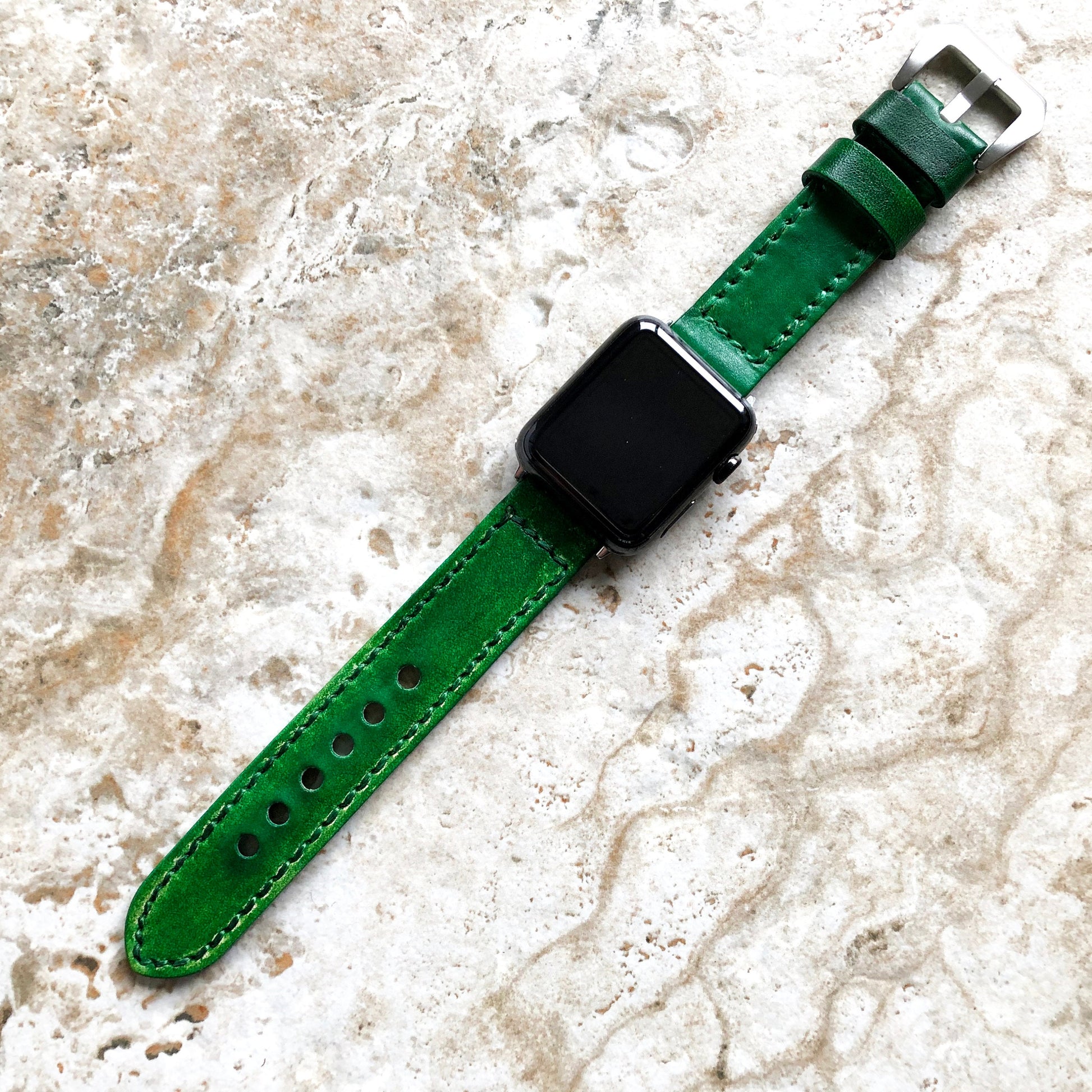 Apple Watch Band Ultra 2 49mm and 9 8 Series 41mm 45mm Case Premium Straps Brushed Green Color Fully Stitched Genuine Leather for iWatch
