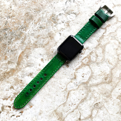 Apple Watch Band Ultra 2 49mm and 9 8 Series 41mm 45mm Case Premium Straps Brushed Green Color Fully Stitched Genuine Leather for iWatch