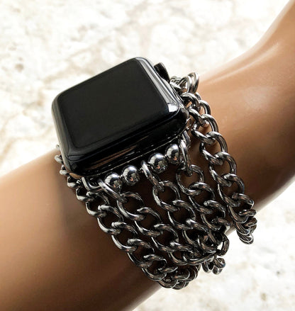 Apple Watch Ultra 2 9 8 7 6 5 4 3 2 1 Series 38mm 40 41 42 44mm 45mm 49mm Wave Links Silver St Steel Bracelet Handmade Band Fashion Jewelry