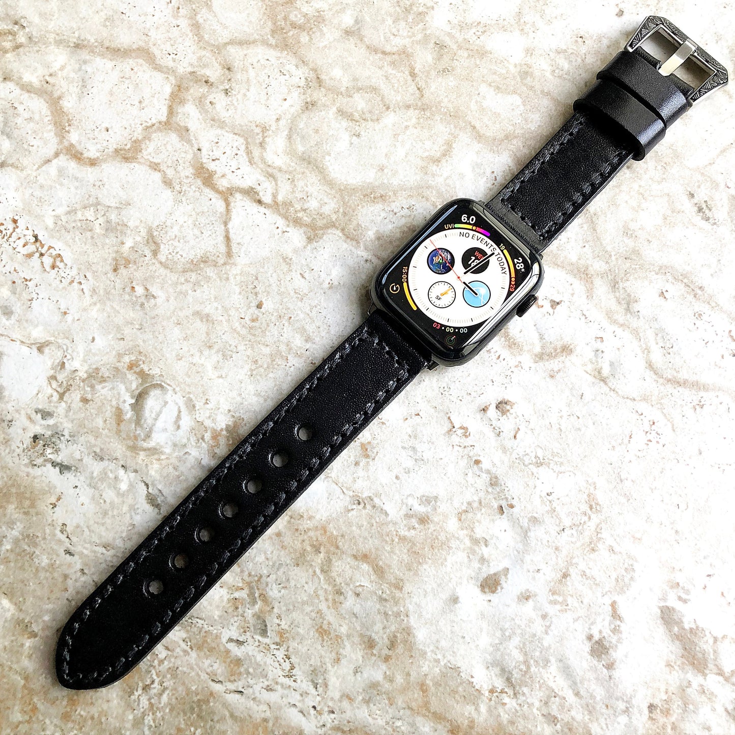 Apple Watch Black Band for iWatch Ultra 2 49mm and 9 8 Series 41mm 45mm Case Fully Stitched Handmade Durable Leather Strap Bracelet