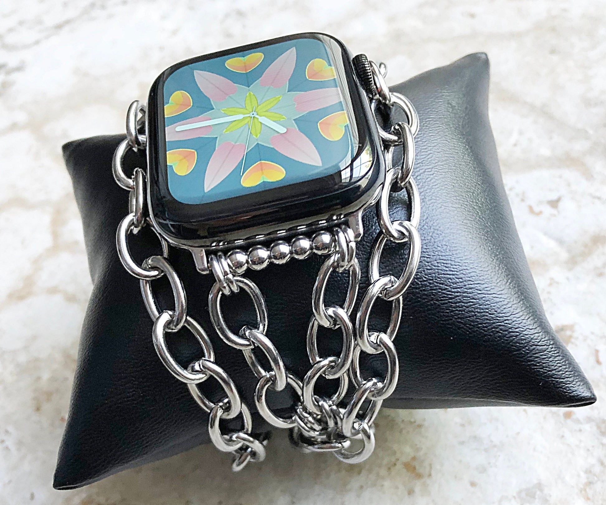 Apple Watch Band for iWatch Ultra 2 and 9 8 Series Silver St Steel 41mm 45mm 49mm Case Bracelet Chain Links Handmade Jewelry Strap - N30