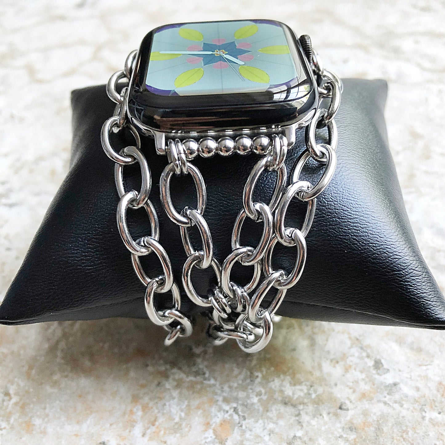Apple Watch Band for iWatch Ultra 2 and 9 8 Series Silver St Steel 41mm 45mm 49mm Case Bracelet Chain Links Handmade Jewelry Strap - N30