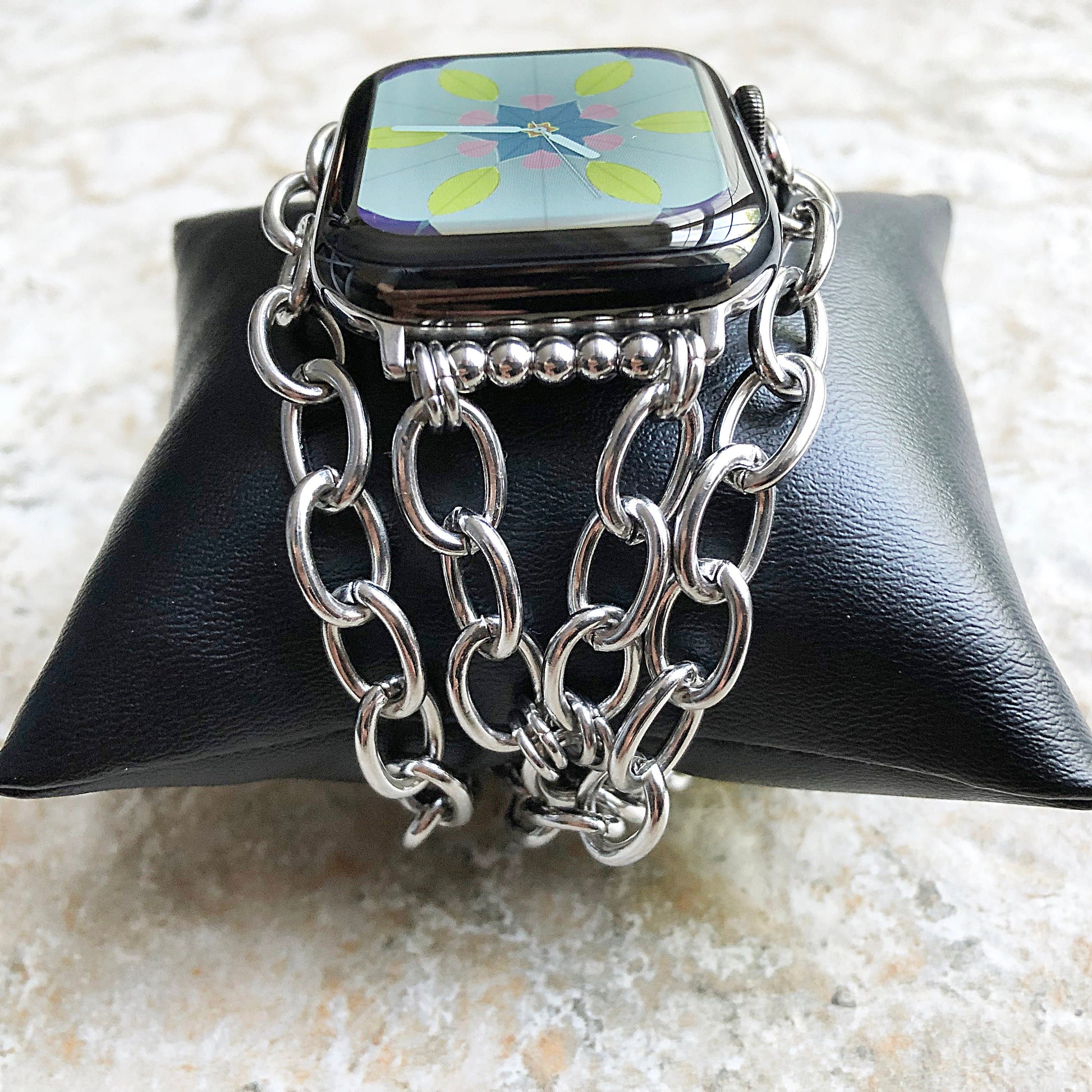 Apple Watch Band for iWatch Ultra 2 and 9 8 Series Silver St Steel 41mm 45mm 49mm Case Bracelet Chain Links Handmade Jewelry Strap - N30