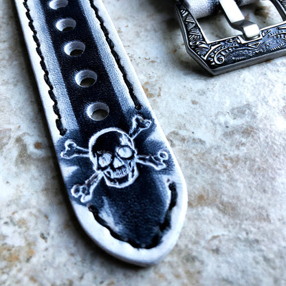 Fitbit Versa 2 3 4 Sense 2 Lite Band White Black Skull Crossbones Embossed Leather Bracelet Watch Strap Quick Release Silver Rose Gold Black