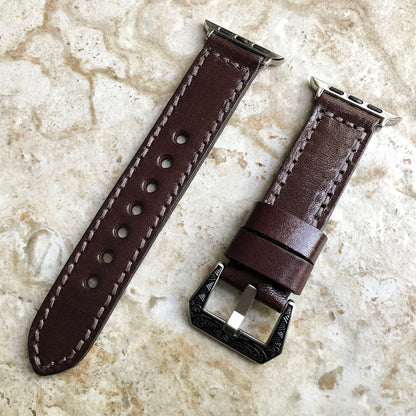 Apple Watch Brown Band for Ultra 2 9 8 7 6 SE 5 4 3 2 Case 38mm 40 41 42 44 45mm 49mm Stitched Handmade Thick Durable Leather Strap Bracelet