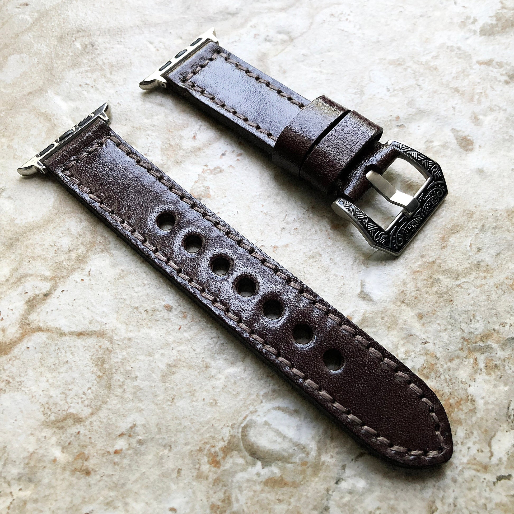 Apple Watch Brown Band for Ultra 2 9 8 7 6 SE 5 4 3 2 Case 38mm 40 41 42 44 45mm 49mm Stitched Handmade Thick Durable Leather Strap Bracelet