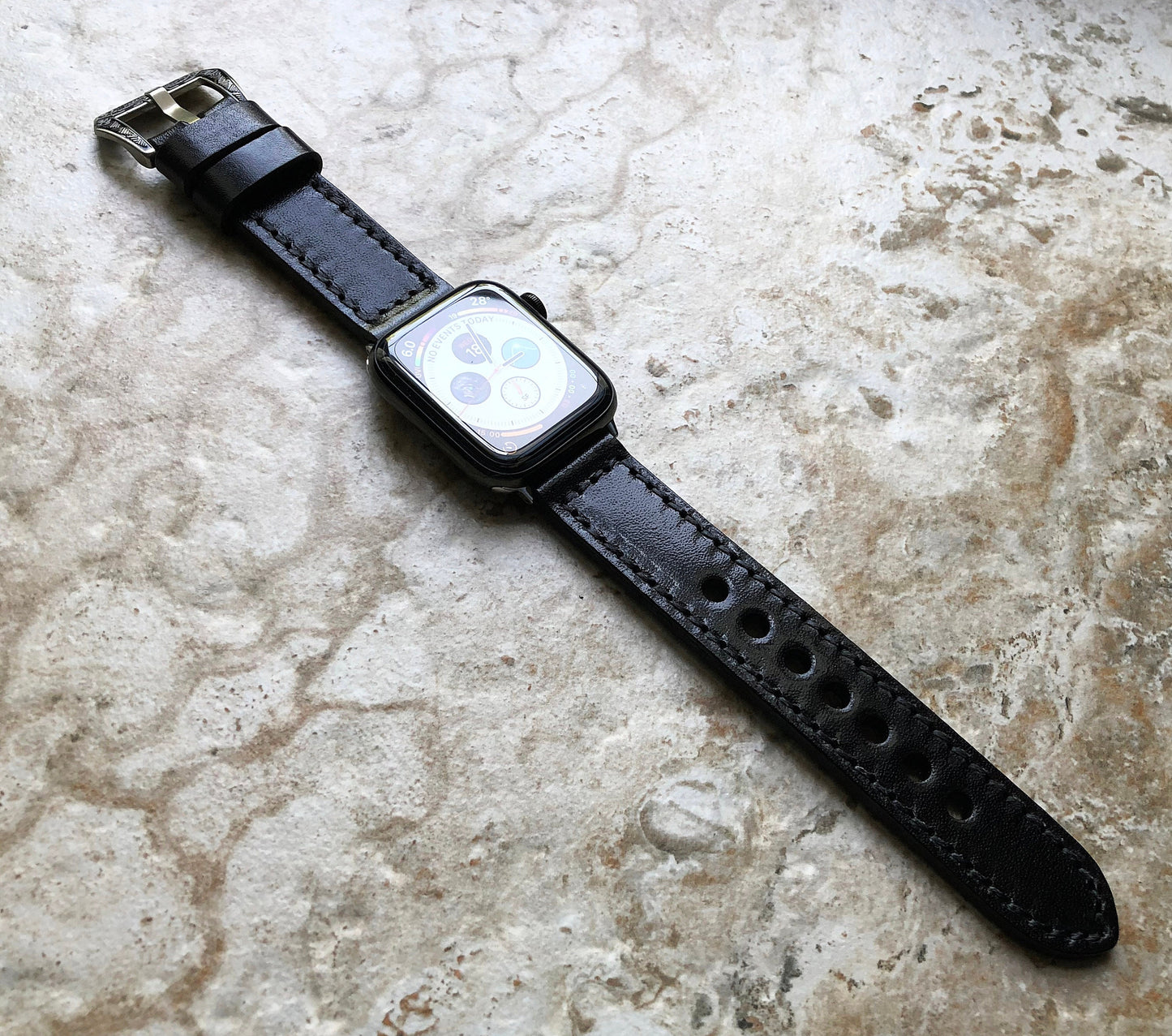 Apple Watch Black Band for iWatch Ultra 2 49mm and 9 8 Series 41mm 45mm Case Fully Stitched Handmade Durable Leather Strap Bracelet