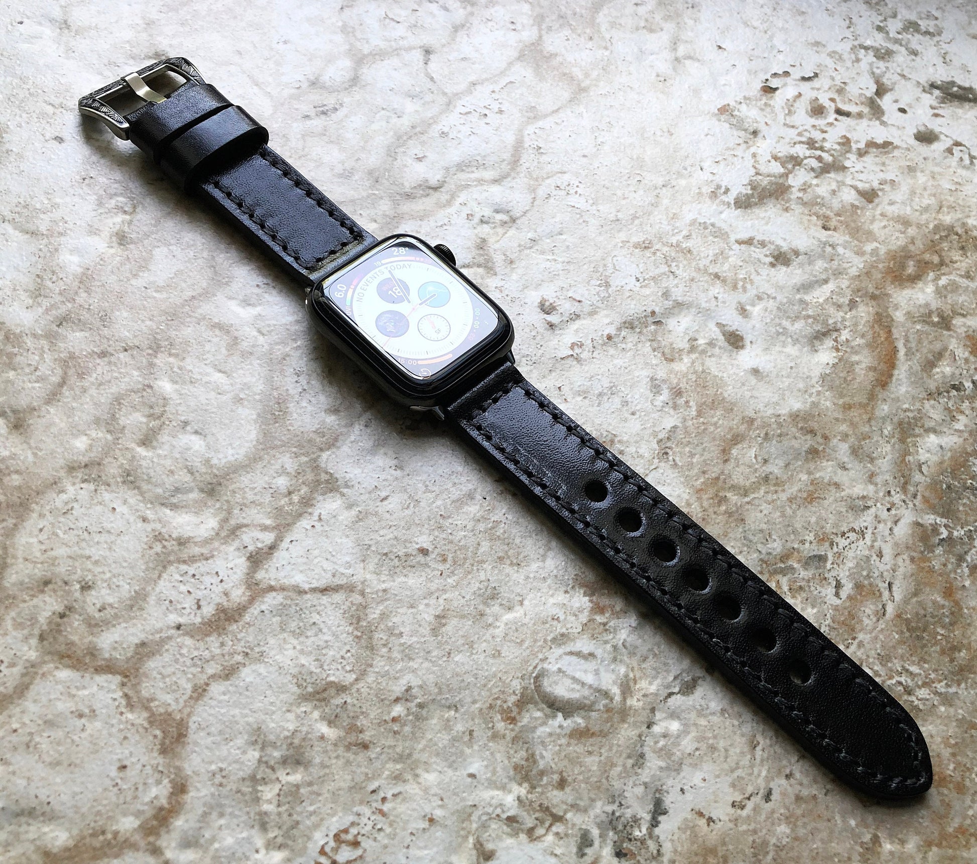 Apple Watch Black Band for iWatch Ultra 2 49mm and 9 8 Series 41mm 45mm Case Fully Stitched Handmade Durable Leather Strap Bracelet