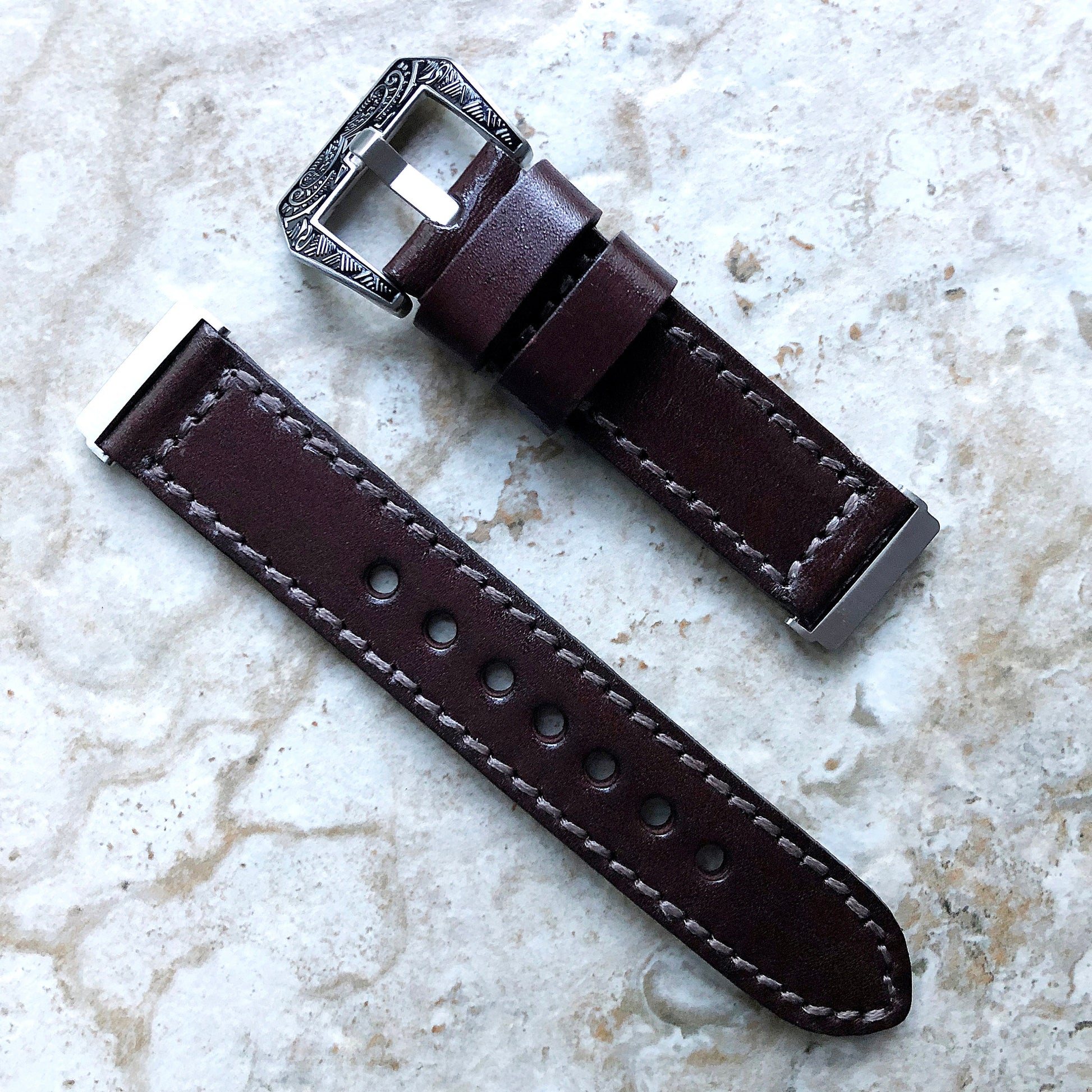 Fitbit Versa 2 3 4 Sense 2 Dark Brown Band Fully Stitched Handmade Thick Leather Strap Bracelet Watch Quick Release Silver Rose Gold Black