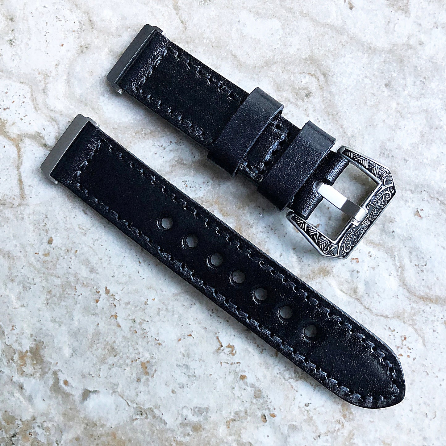 Fitbit Versa 2 3 4 Sense 2 Black Band Fully Stitched Handmade Thick Leather Strap Bracelet Watch Quick Release Silver Rose Gold Black