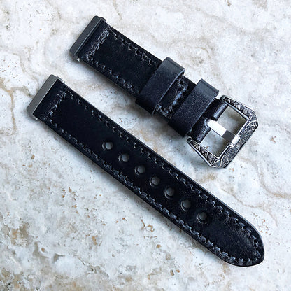 Fitbit Versa 2 3 4 Sense 2 Black Band Fully Stitched Handmade Thick Leather Strap Bracelet Watch Quick Release Silver Rose Gold Black