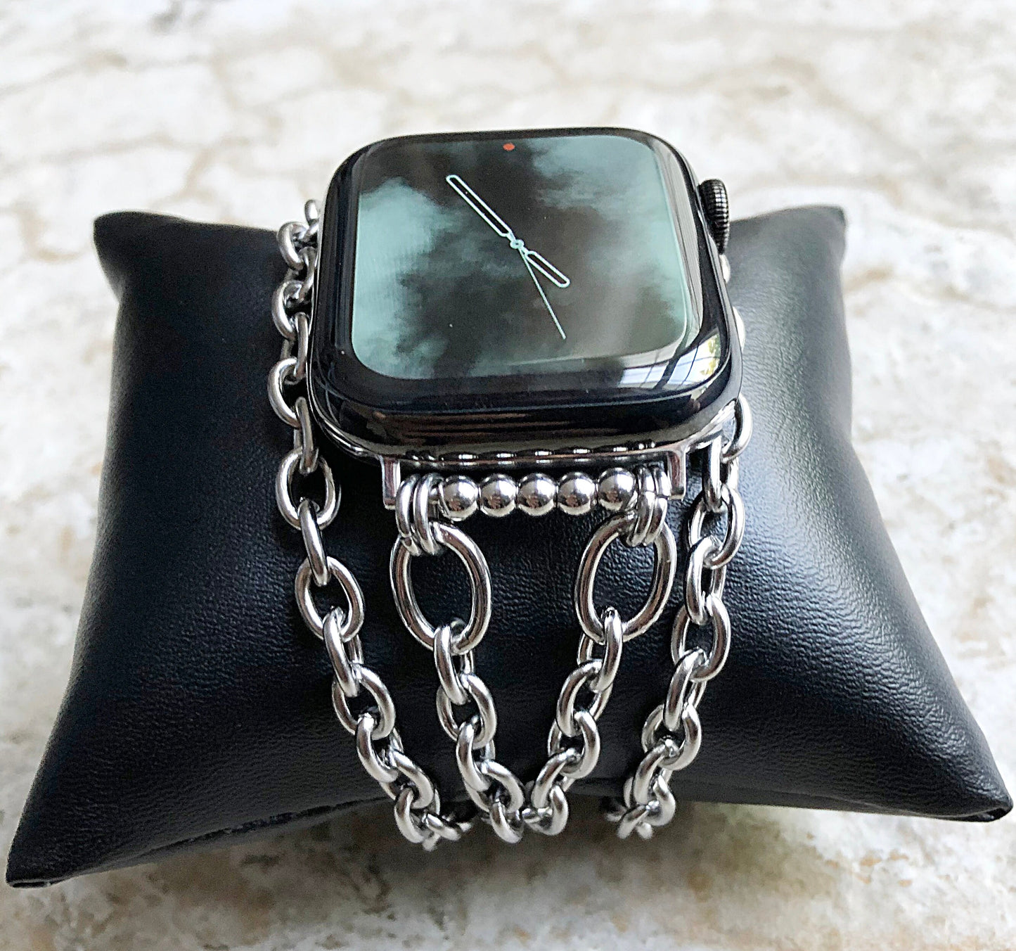 Apple Watch Band for iWatch Ultra 2 49mm and 9 8 Series 41mm 45mm Case Silver St Steel Bracelet Chain Links Handmade Jewelry Strap -N31