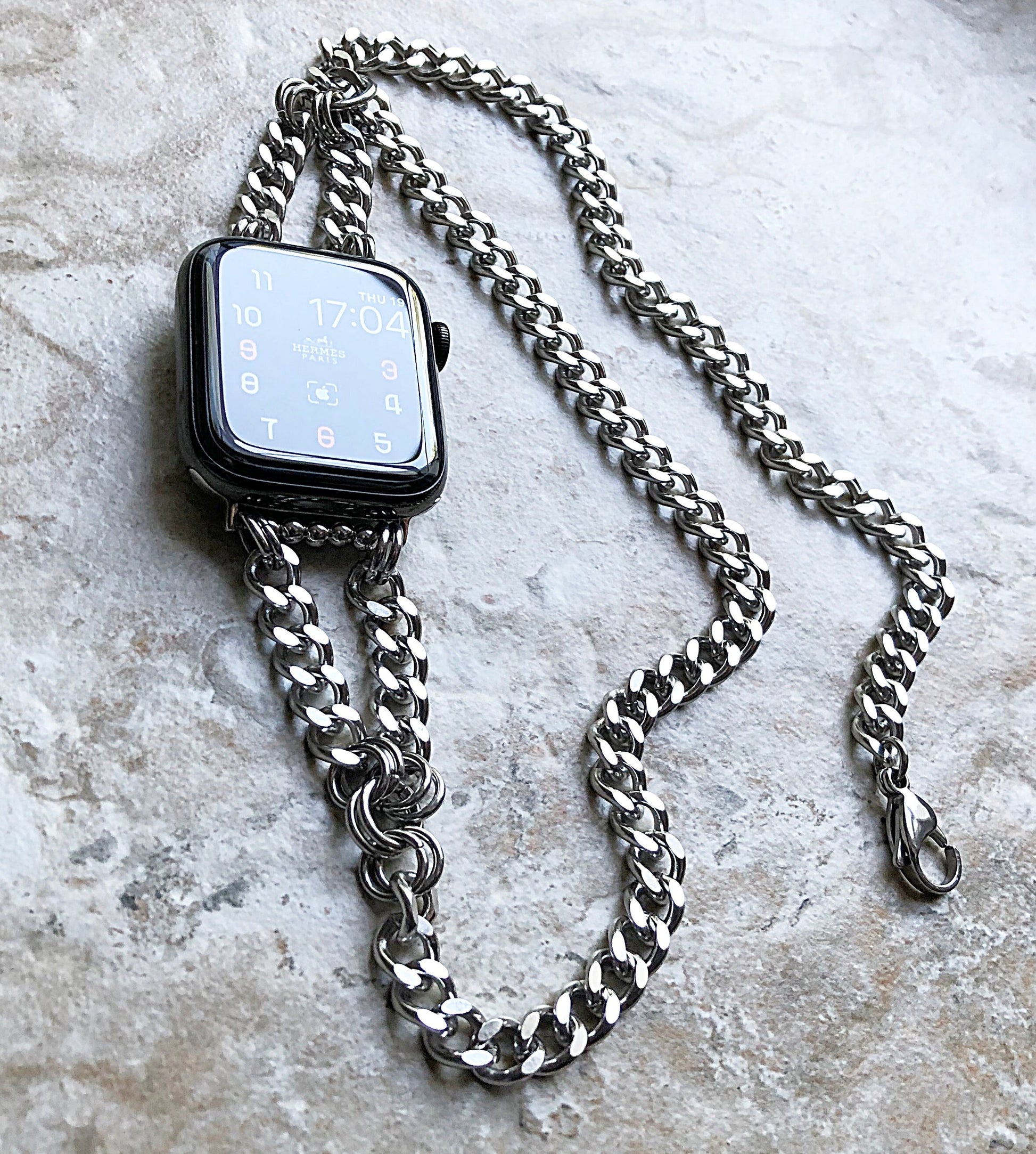 Apple Watch Band Bracelet Stainless Steel Chain Links for iWatch Ultra 2 49mm and 9 8 Series 41mm 45mm Silver Color Handmade Jewelry -N32