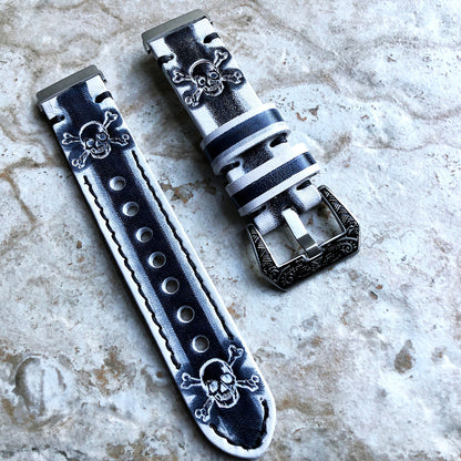 Fitbit Versa 2 3 4 Sense 2 Lite Band White Black Skull Crossbones Embossed Leather Bracelet Watch Strap Quick Release Silver Rose Gold Black