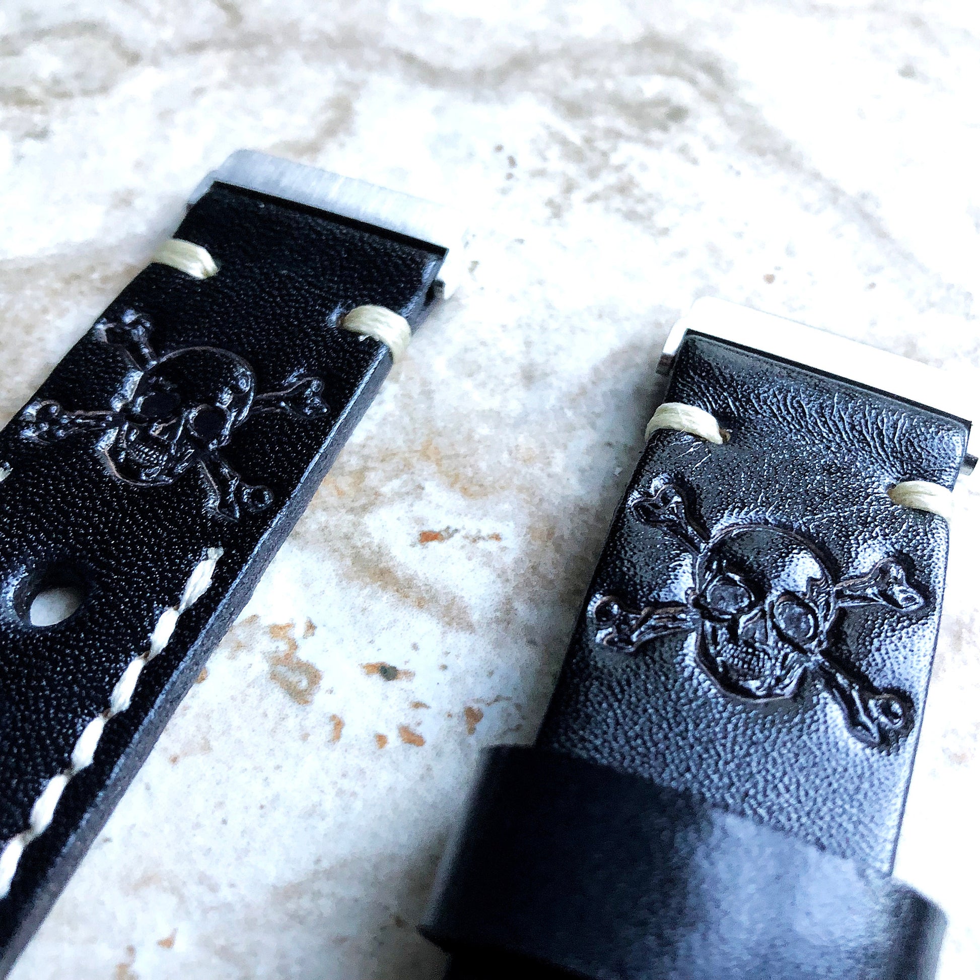 Fitbit Versa 2 3 4 Sense 2 Band Black Skull Crossbones Tooled Embossed Leather Bracelet Watch Strap Quick Release Silver Rose Gold Black
