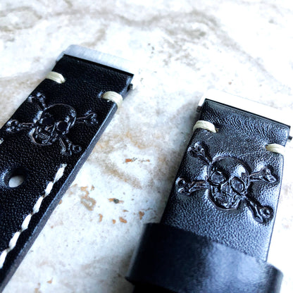 Fitbit Versa 2 3 4 Sense 2 Band Black Skull Crossbones Tooled Embossed Leather Bracelet Watch Strap Quick Release Silver Rose Gold Black