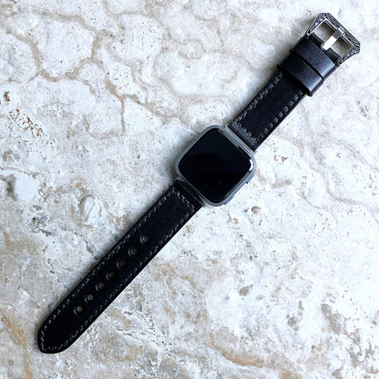 Fitbit Versa 2 3 4 Sense 2 Black Band Fully Stitched Handmade Thick Leather Strap Bracelet Watch Quick Release Silver Rose Gold Black