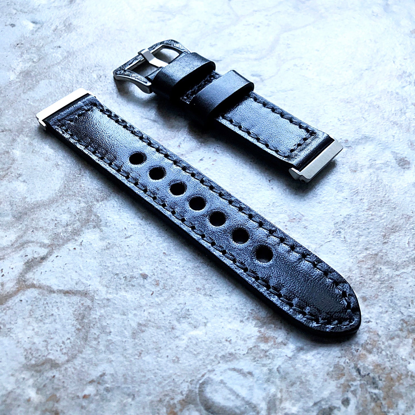 Fitbit Versa 2 3 4 Sense 2 Black Band Fully Stitched Handmade Thick Leather Strap Bracelet Watch Quick Release Silver Rose Gold Black