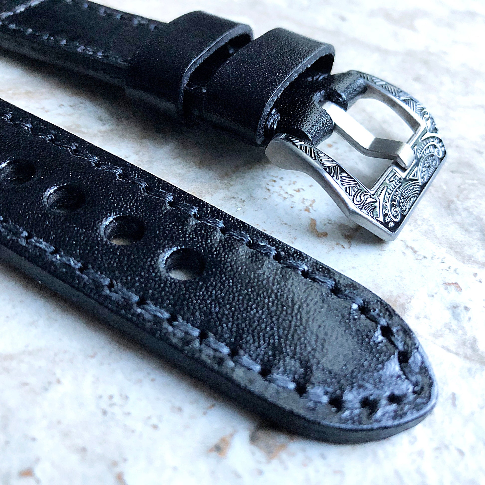 Fitbit Versa 2 3 4 Sense 2 Black Band Fully Stitched Handmade Thick Leather Strap Bracelet Watch Quick Release Silver Rose Gold Black