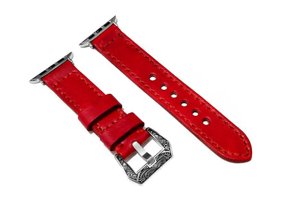 Apple Watch Ultra 2 9 8 7 SE 6 5 4 3 2 1 Red Double Sided Stitched Band for iWatch 38mm 40mm 41mm 42mm 44mm 45mm 49mm Elegant Leather Strap