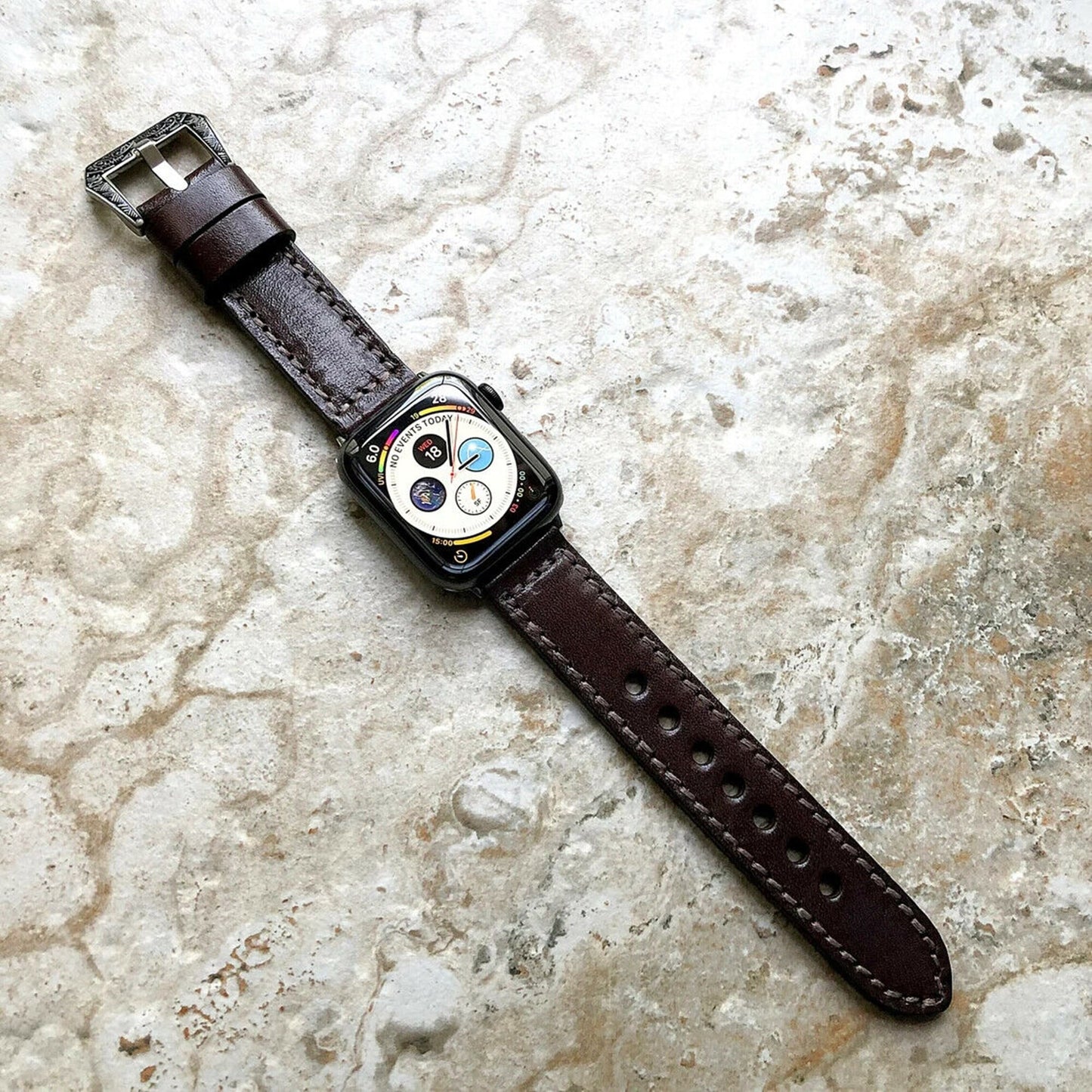 Dark Brown Band 22mm 24mm 25mm Leather Handmade Strap Compatible with Apple Watch All Series Fitbit Versa 2 3 4 Sense 2 Ionic Smartwatches