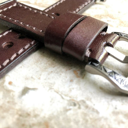 Dark Brown Band 22mm 24mm 25mm Leather Handmade Strap Compatible with Apple Watch All Series Fitbit Versa 2 3 4 Sense 2 Ionic Smartwatches