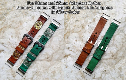 Dark Brown Band 22mm 24mm 25mm Compatible with Apple Watch Fitbit Versa 2 3 4 Sense 2 Ionic Embossed Tooled Real Leather Strap