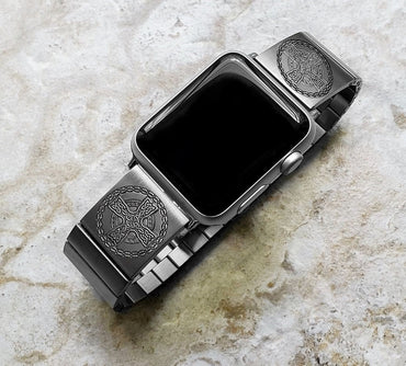 Engraved Watch Band Compatible with Apple iWatch Ultra 2 49mm and 9 8 Series 41mm 45mm Case Silver Stainless Steel Tooled Bracelet Strap CC2