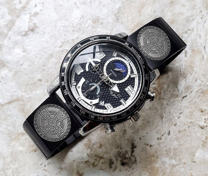 Engraved Watch Band for 22mm Width Lugs Traditional Casual Luxury and Smartwatches Black Color Stainless Steel Bracelet Strap CC2