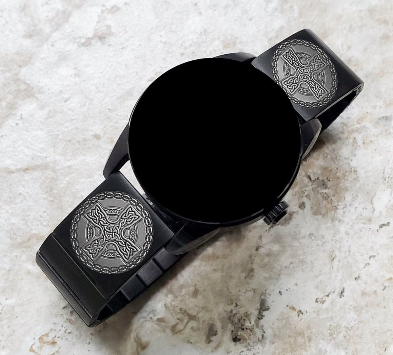 Engraved Watch Band Compatible with Samsung Galaxy Watch 3 45mm 46mm Gear S3 Frontier and Classic Black Stainless Steel Strap CC2 -B22