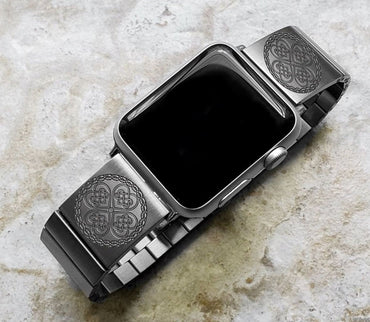 Engraved Watch Band Compatible with Apple iWatch Ultra 2 49mm and 9 8 Series 41mm 45mm Case Silver Stainless Steel Tooled Bracelet Strap CC3