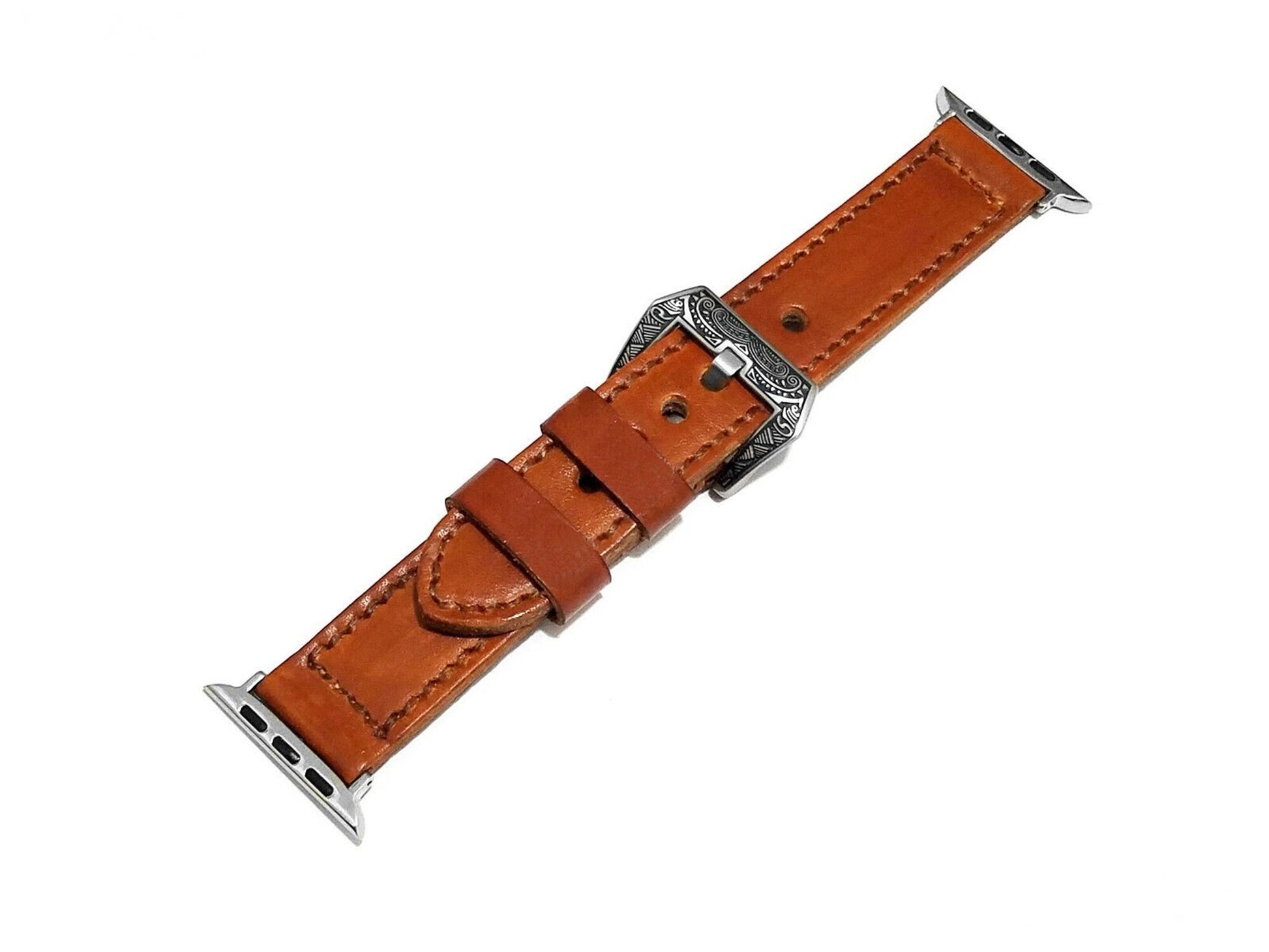 Apple Brown Stitched Leather Band Strap Compatible with Watch Ultra 2 9 8 7 SE 6 5 4 3 2 1 Bracelet 38mm 40mm 41mm 42mm 44mm 45mm 49mm