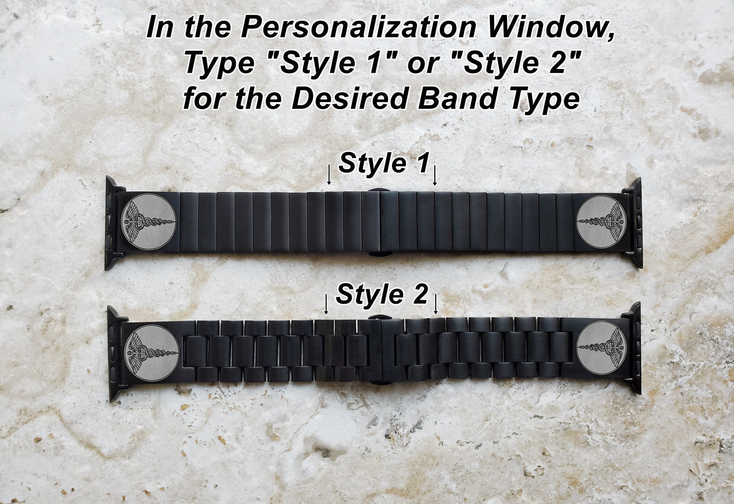 Engraved Watch Band for Apple iWatch Ultra 2 9 8 7 SE 6 5 4 3 2 1 Case 38mm 40mm 41mm 42mm 44mm 45mm 49mm Black Stainless Steel Strap MS1