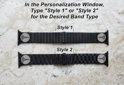 Engraved Watch Band for Apple iWatch Ultra 2 9 8 7 SE 6 5 4 3 2 1 Case 38mm 40mm 41mm 42mm 44mm 45mm 49mm Black Stainless Steel Strap MS1