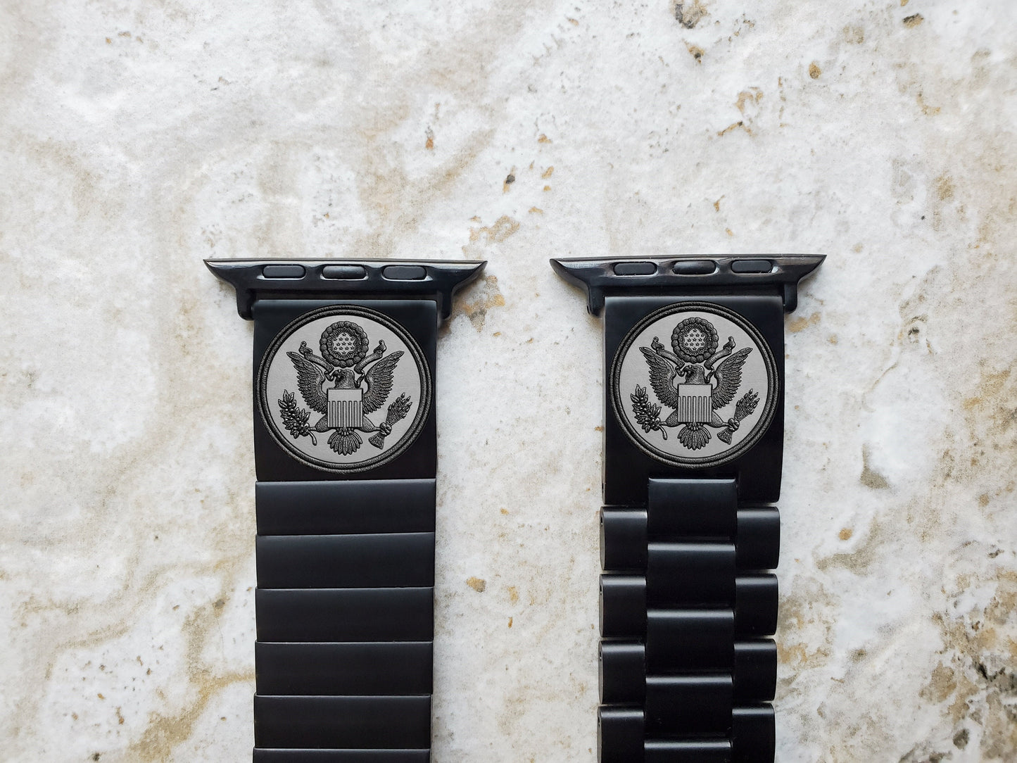 Engraved Watch Band Compatible with Apple iWatch Ultra 2 49mm and 9 8 Series 41mm 45mm Case Black Stainless Steel Tooled Strap Bracelet AS1