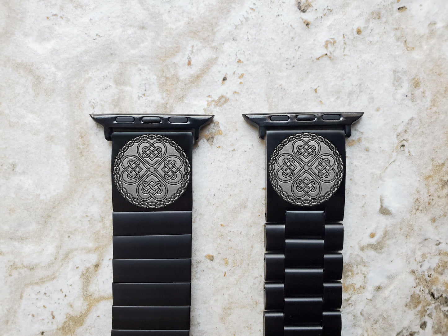 Engraved Watch Band Compatible with Apple iWatch Ultra 2 49mm and 9 8 Series 41mm 45mm Case Black Stainless Steel Tooled Strap Bracelet CC3