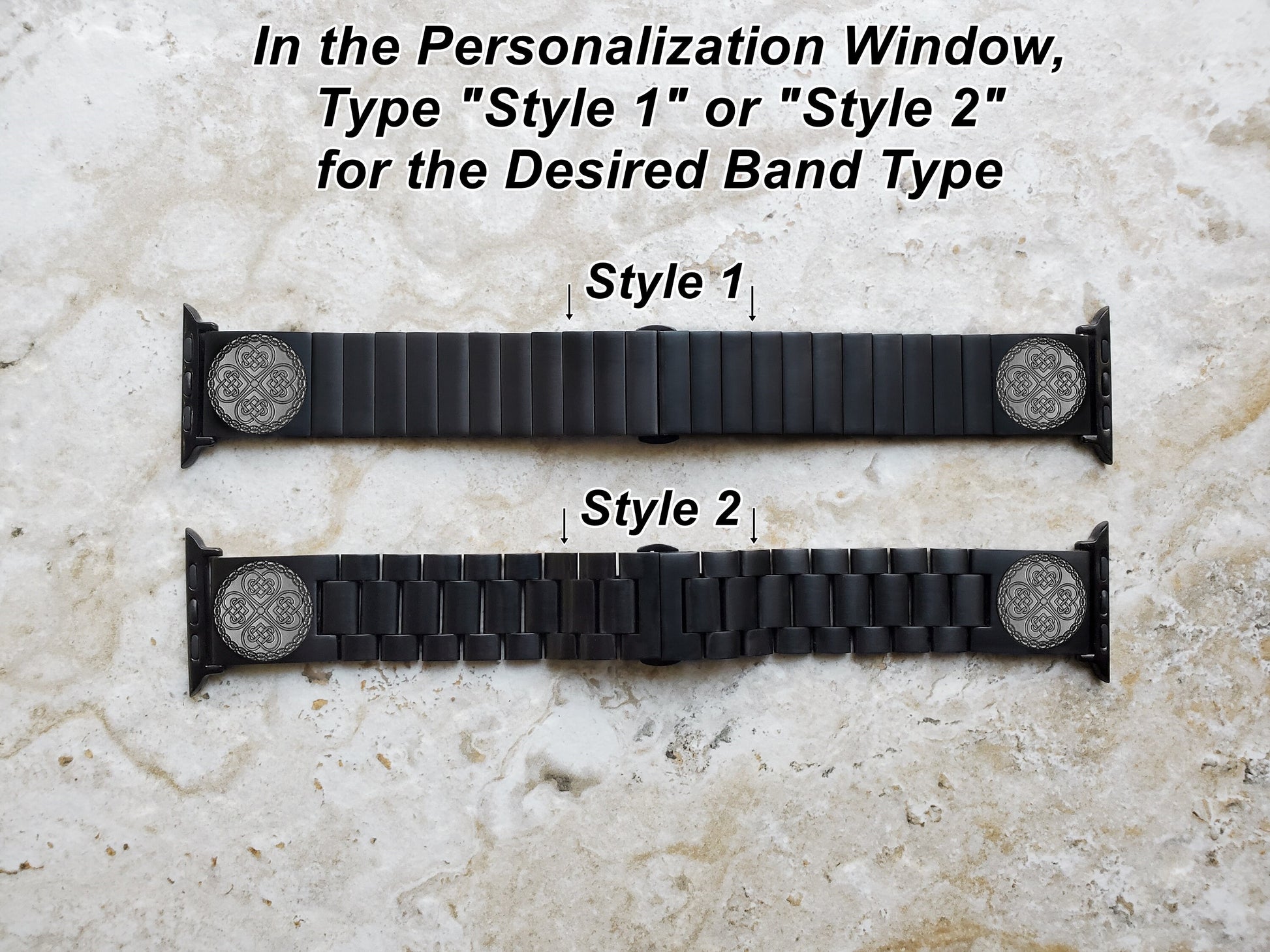 Engraved Watch Band Compatible with Apple iWatch Ultra 2 49mm and 9 8 Series 41mm 45mm Case Black Stainless Steel Tooled Strap Bracelet CC3