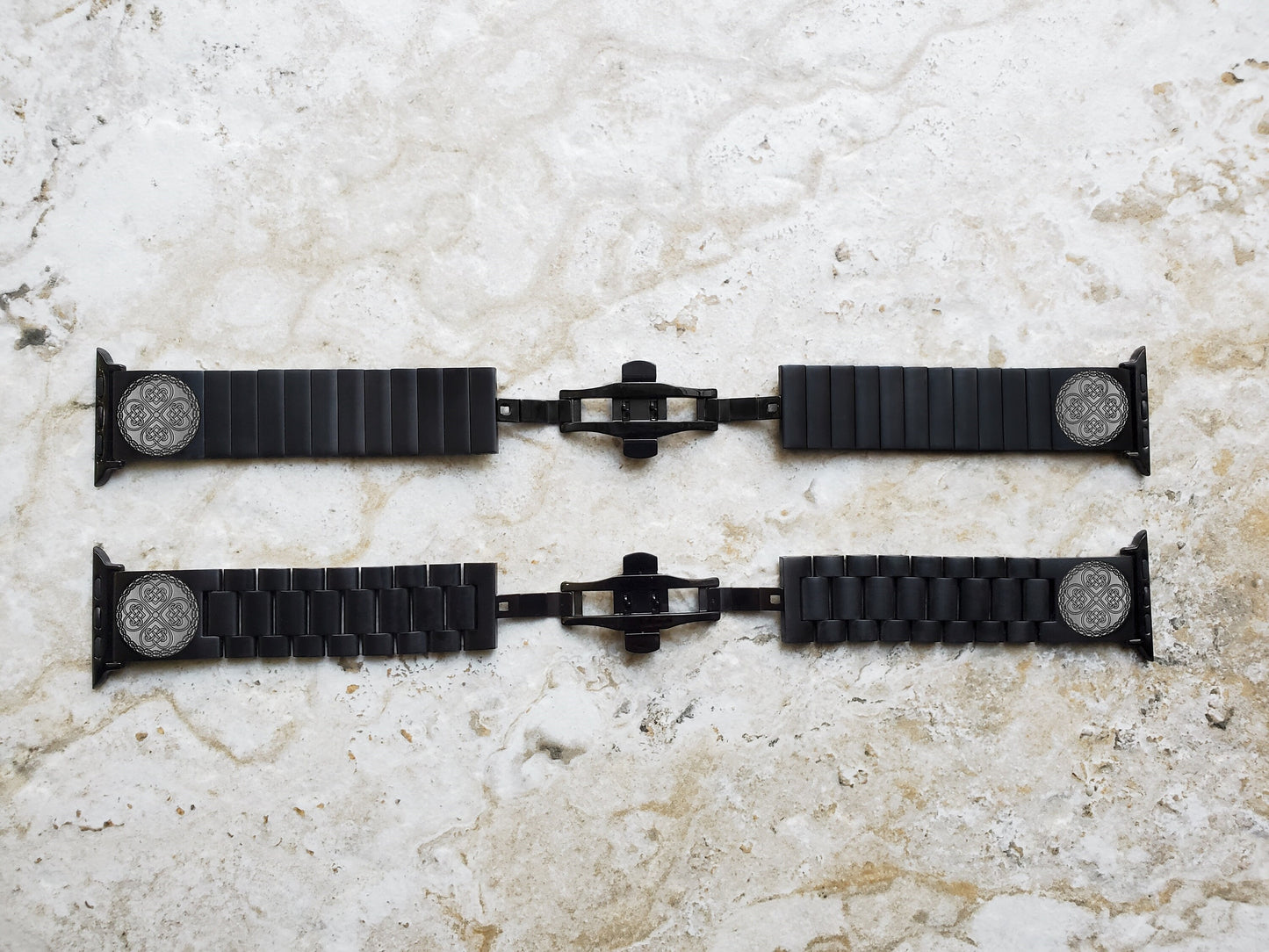 Engraved Watch Band Compatible with Apple iWatch Ultra 2 49mm and 9 8 Series 41mm 45mm Case Black Stainless Steel Tooled Strap Bracelet CC3