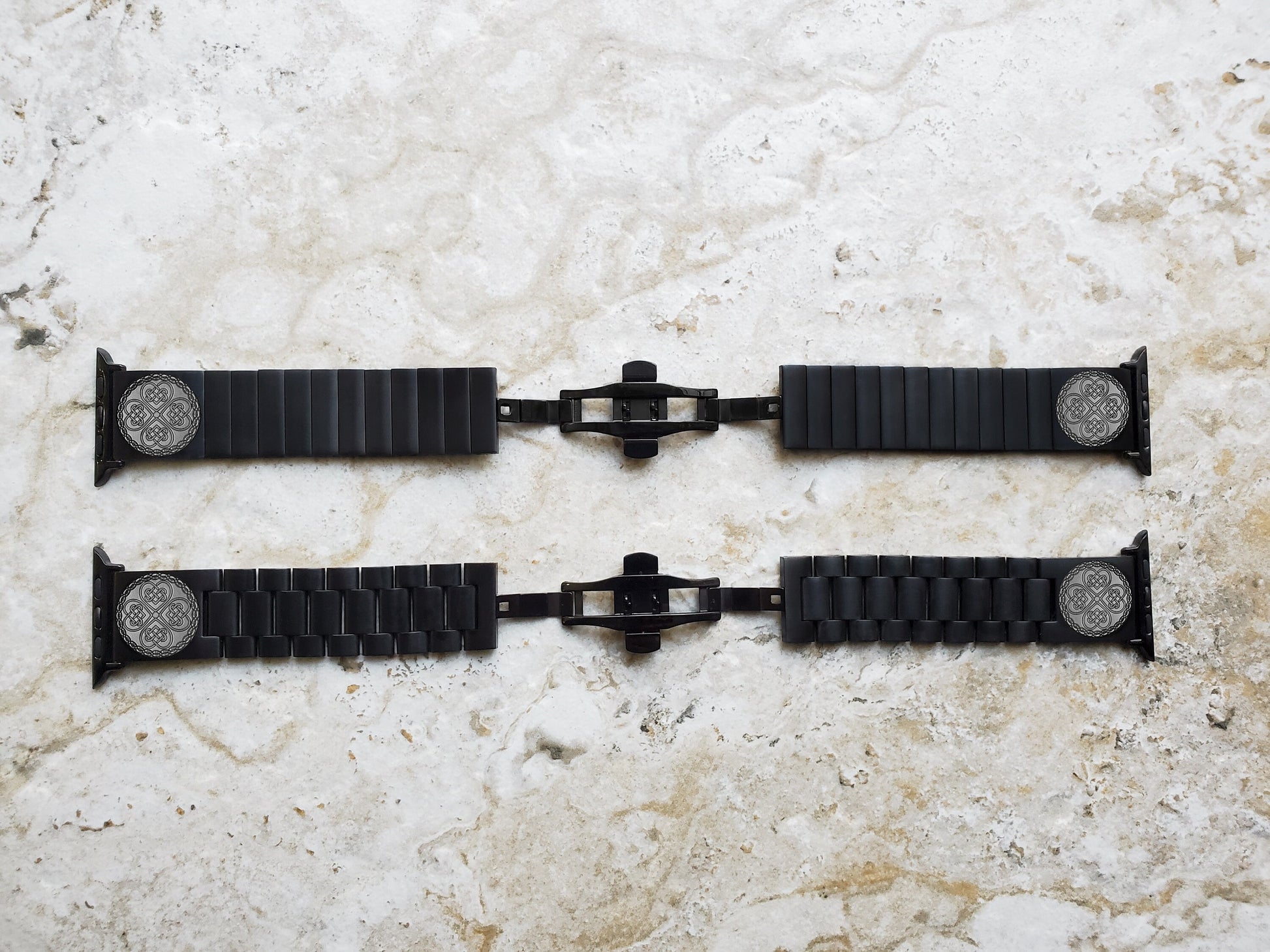 Engraved Watch Band Compatible with Apple iWatch Ultra 2 49mm and 9 8 Series 41mm 45mm Case Black Stainless Steel Tooled Strap Bracelet CC3