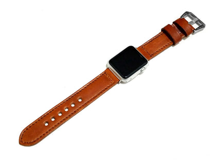 Apple Brown Stitched Premium Genuine Leather Band Strap Compatible with Watch Ultra 2 and 9 8 Series Bracelet 41mm 45mm 49mm Case