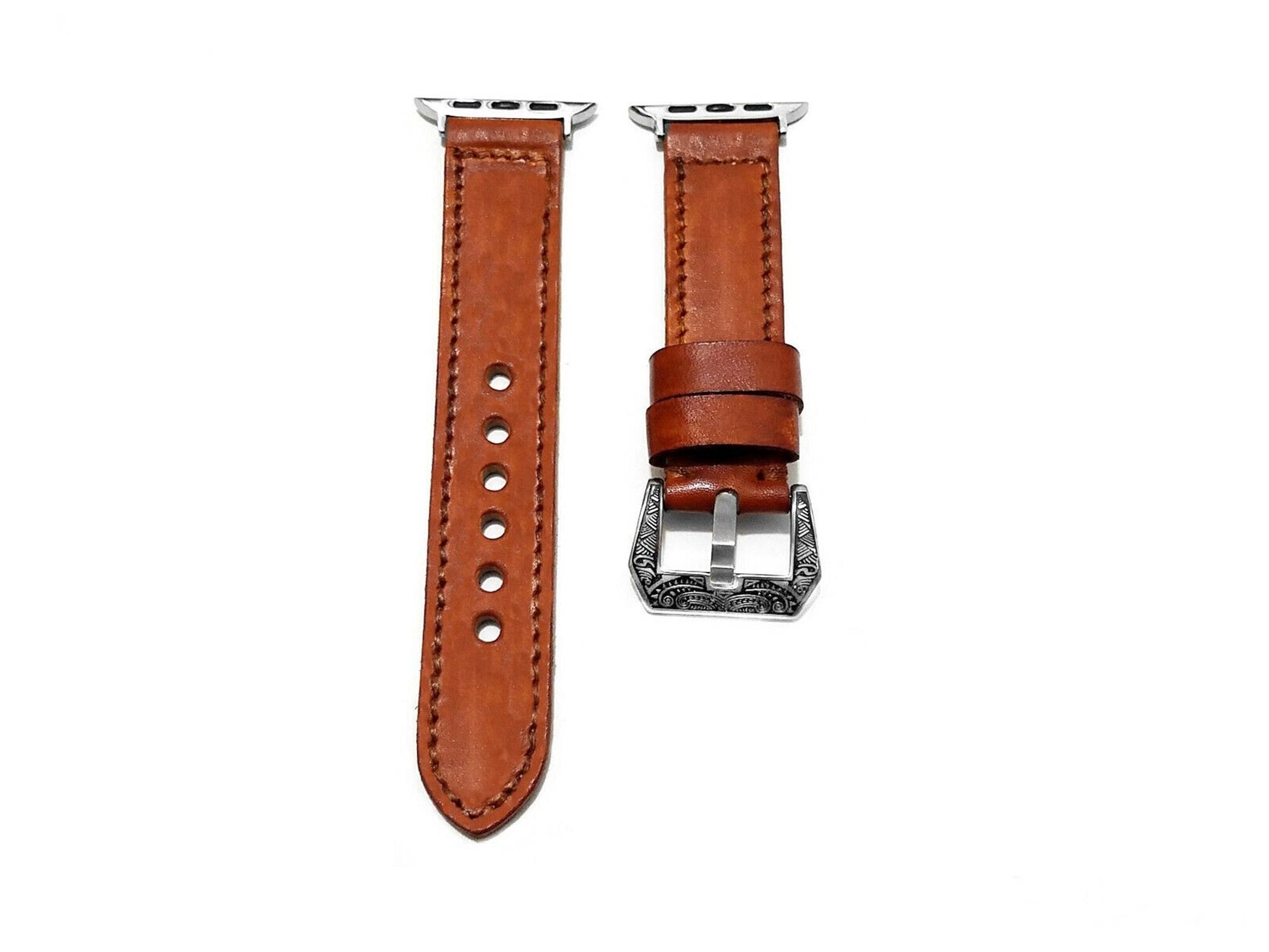 Apple Brown Stitched Leather Band Strap Compatible with Watch Ultra 2 9 8 7 SE 6 5 4 3 2 1 Bracelet 38mm 40mm 41mm 42mm 44mm 45mm 49mm