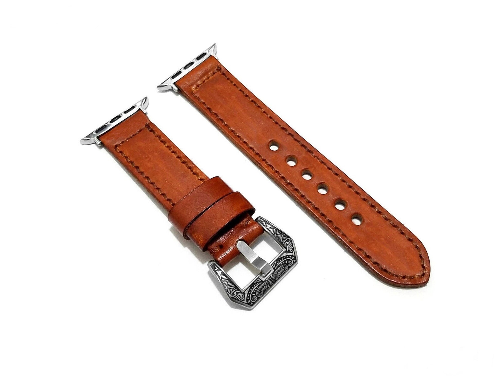 Apple Brown Stitched Leather Band Strap Compatible with Watch Ultra 2 9 8 7 SE 6 5 4 3 2 1 Bracelet 38mm 40mm 41mm 42mm 44mm 45mm 49mm