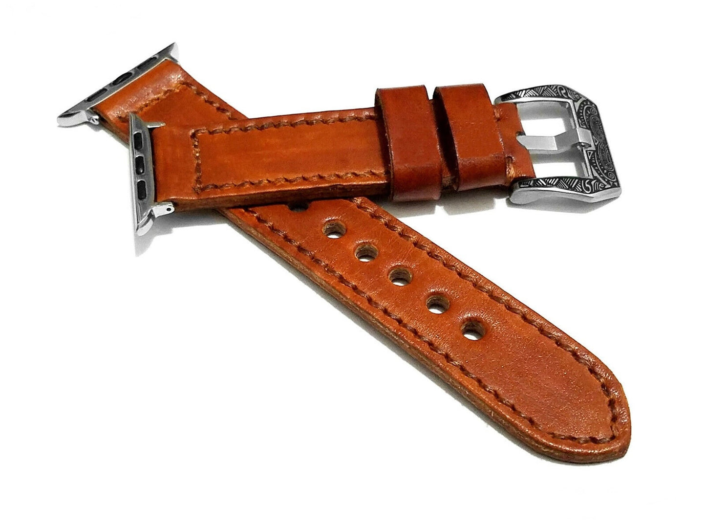 Apple Brown Stitched Leather Band Strap Compatible with Watch Ultra 2 9 8 7 SE 6 5 4 3 2 1 Bracelet 38mm 40mm 41mm 42mm 44mm 45mm 49mm