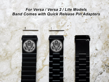 Engraved Watch Band Compatible with Fitbit Versa Lite 2 3 4 and Sense 2 Smartwatches Black Color Stainless Steel Bracelet Strap AS1