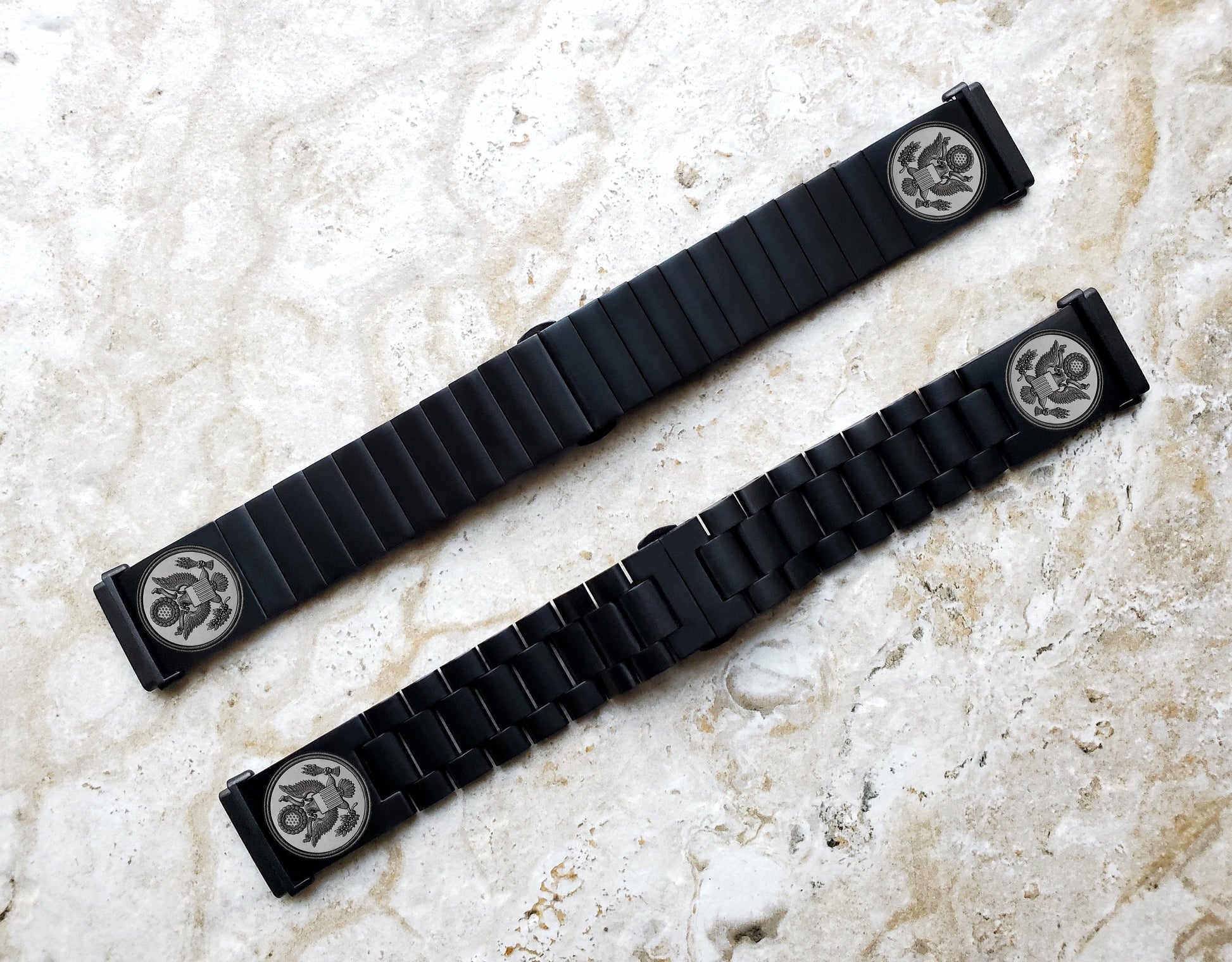 Engraved Watch Band Compatible with Fitbit Versa Lite 2 3 4 and Sense 2 Smartwatches Black Color Stainless Steel Bracelet Strap AS1