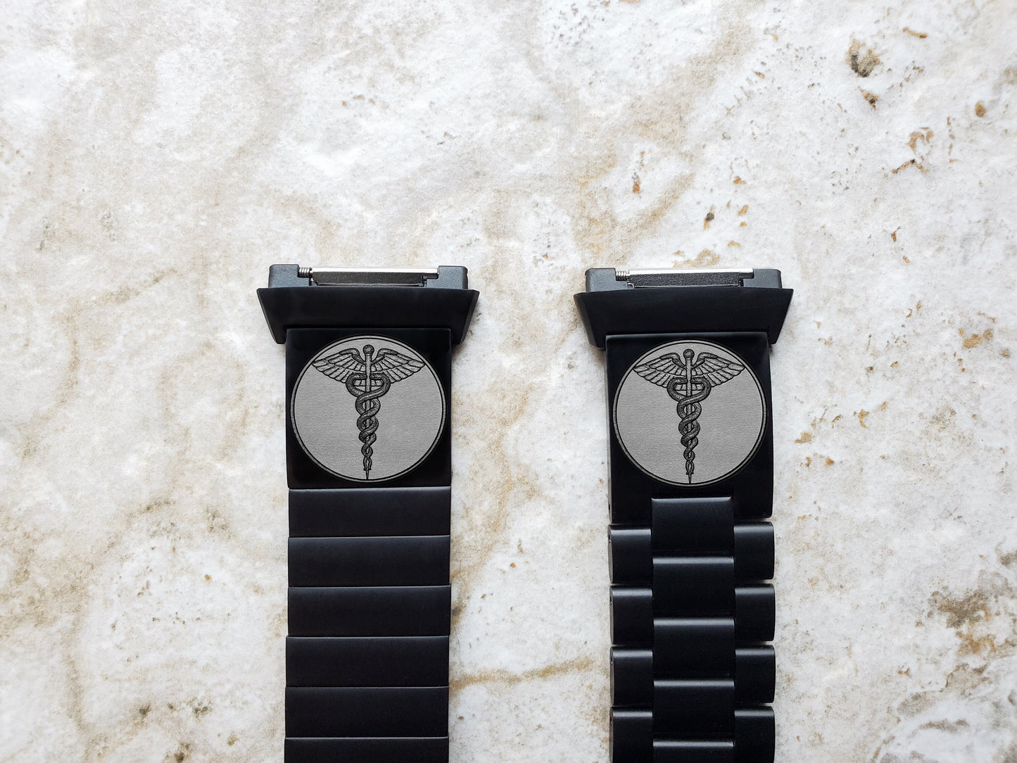 Engraved Watch Band Compatible with Fitbit Ionic Smartwatches Black Color Stainless Steel Strap Bracelet with Quick Release Adapters MS1