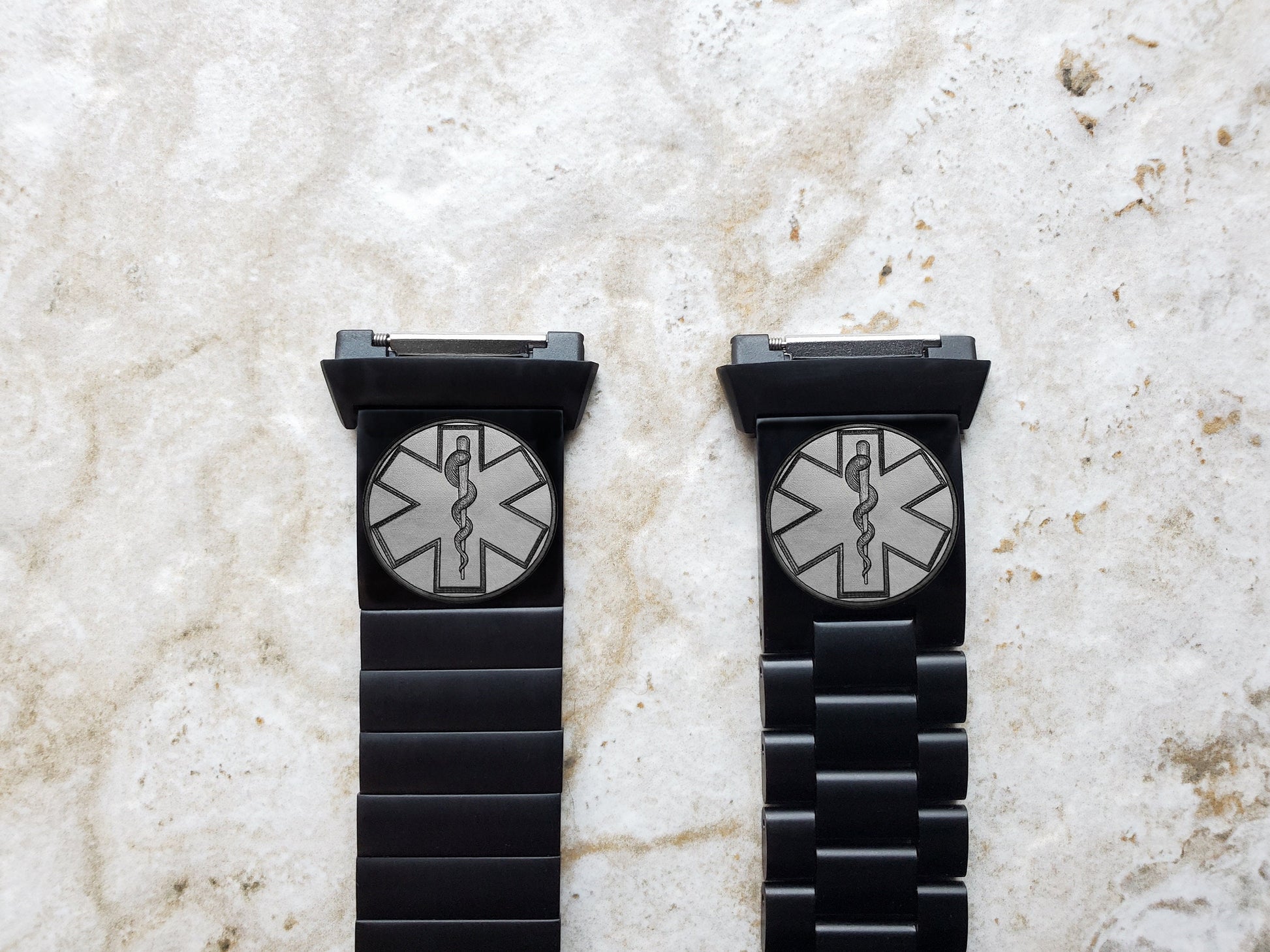 Engraved Watch Band Compatible with Fitbit Ionic Smartwatches Black Color Stainless Steel Strap Bracelet with Quick Release Adapters MS2